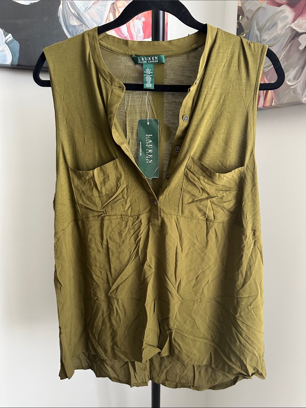 Lauren Ralph Lauren Olive Sleeveless Button-Front Cami